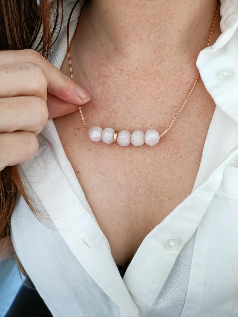 silicone pearl effect beaded bar necklace for nursing mums, fiddle pendant