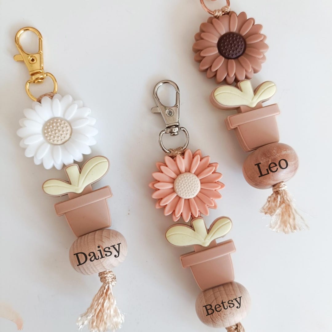 Personalized Keyring Back to School Bag Tag, Silicone Beaded Key Chain ...