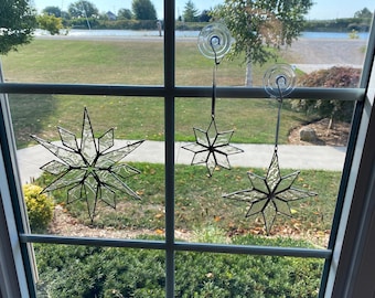 Set of Stained Glass Snowflakes Ornaments - Set of 3 of Different Sizes and Designs