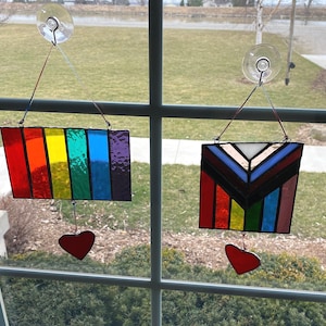 Stained Glass Pride/Progress Flag Suncatcher: Handmade LGBTQ+ Wall Art