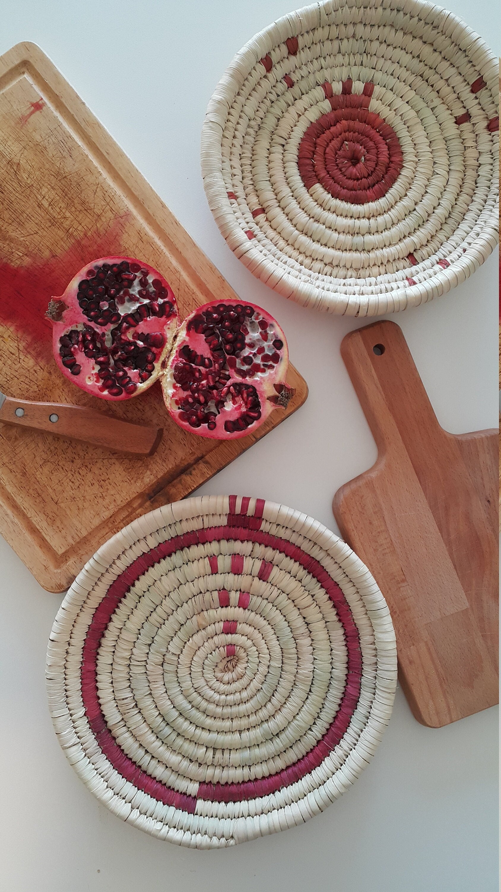 Vaisselle de Table, Décor Naturel, Bambou Tressé à La Main, Palm Leaf Basket, Paniers Muraul Boho, E