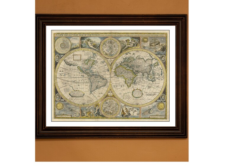 Vintage World Map Poster Antique Wall Decor Rustic Home Etsy