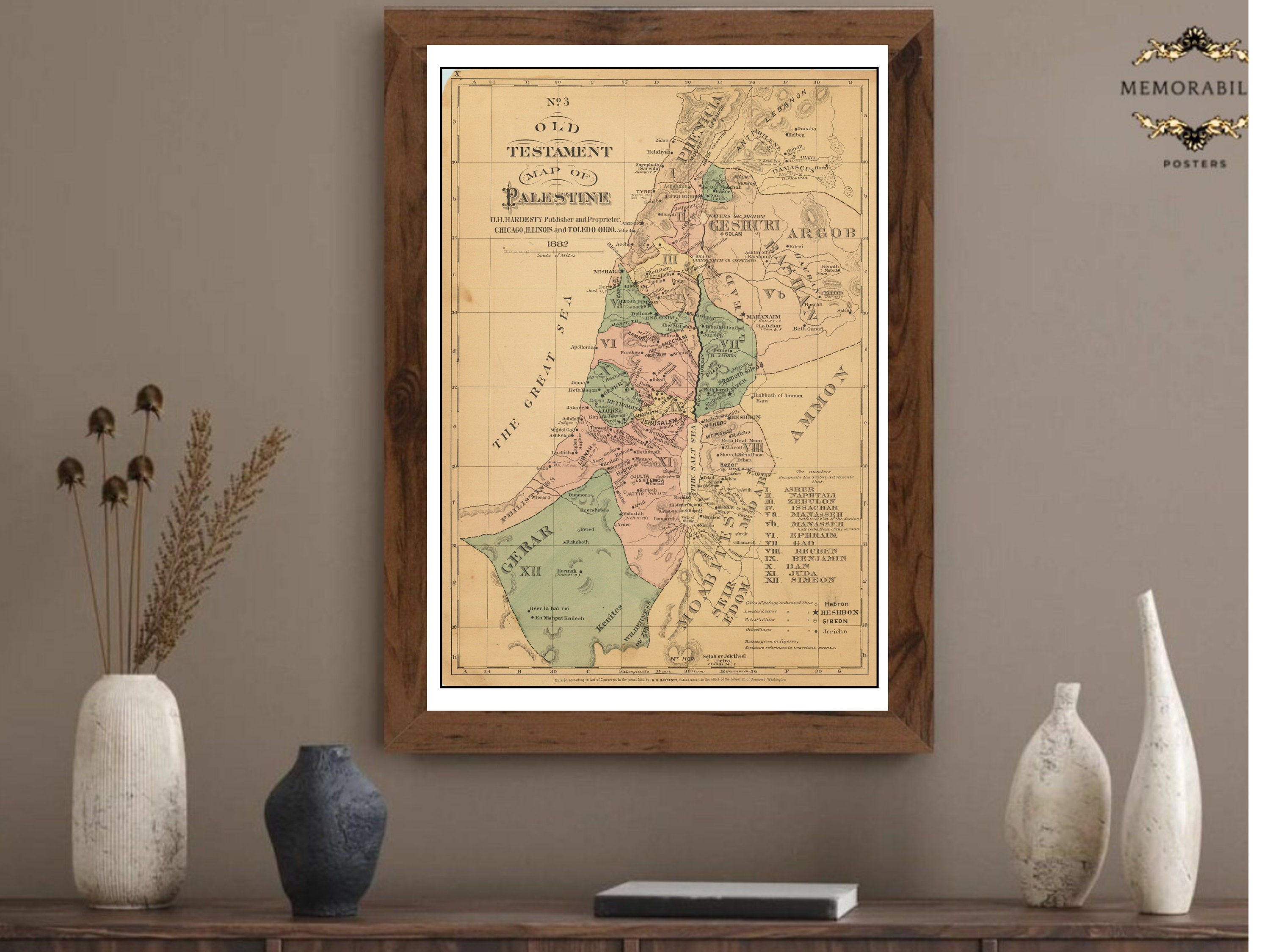 Old Testament Map of Palestine Vintage Wall Art Historic Map - Etsy