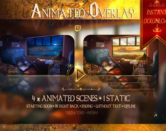 Animiertes Magier Twitch Overlay: Fantasy Szenen (Digitaler Download)