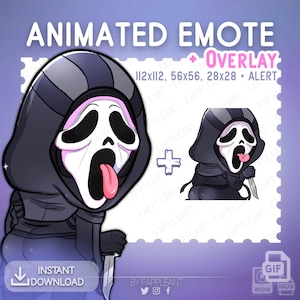 Emote DBD ANIMATO Ghostface, Bundle Overlay, Danza Tbag di allerta / Overlay Twitch, emote, allerta
