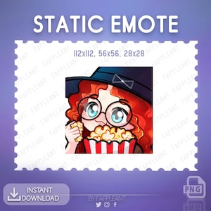 Emoji de palomitas de maíz de DBD Mikaela Reid, emoji de superviviente de DBD comiendo palomitas de maíz / Twitch, Discord, Youtube, emoticón de patada / bruja Chibi
