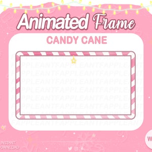 Christmas Animated webcam overlay | Candy cane frame overlay, Facecam pink for streaming 16/9