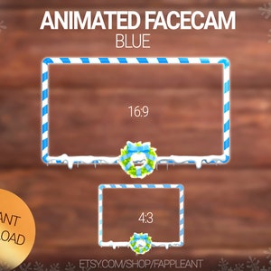 ANIMATED Christmas Webcam overlay BLUE,  Candy cane facecam border for twitch