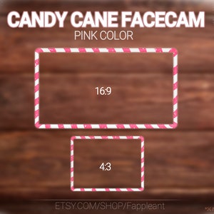 Christmas Candy Cane Webcam Overlay Static, Holiday Facecam Pink for Streaming (Twitch, Kick, Youtube...)  16/9 and 4/3