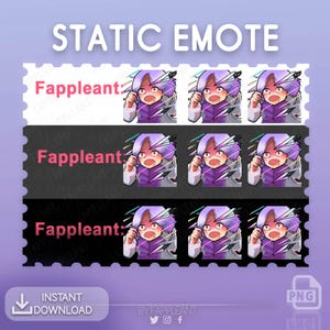 May include: Three rows of animated emotes featuring a purple-haired character with a surprised expression. The character is wearing a purple and white jacket and has a white background. The text "Fappleant:" is displayed above each row of emotes.