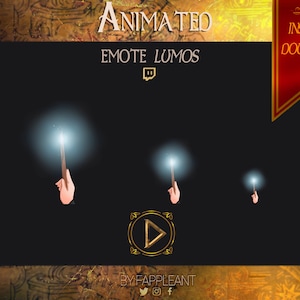 Emote animata con incantesimo Lumos magico per Twitch e Discord, Gif con sfondo grigio scuro