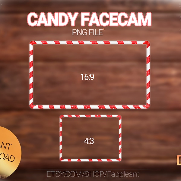Christmas candy cane Webcam overlay static, Holiday facecam Red for Streaming (Twitch, Kick, Youtube) 16/9 and 4/3