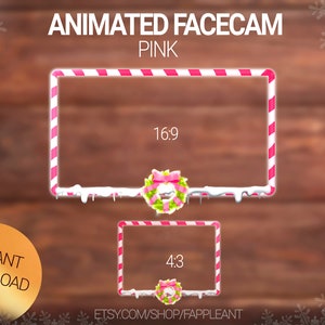 ANIMATED Christmas Webcam overlay PINK,  Candy cane facecam border for twitch