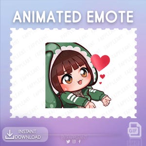 Animated Feng Min Bunny Kiss Emote: DBD Green Hoodie (Twitch, Discord, Kick) (GIF)