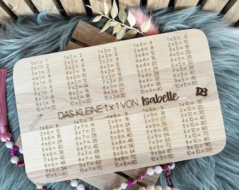 Frühstücksbrettchen Lernbrett Mein kleines 1x1 Lernhilfe rechnen Schulkind Einschulung Laser Schule lernen personalisiertes Geschenk Holz