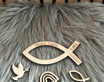 Taufdeko-Set Aus Holz – 66-teilig, Mit Fischen, Regenbogen, Kreuzen, Tauben & Herzen, Weiß, Für Taufe & Babyparty, Zum Basteln & Dekorieren, Vielseitig