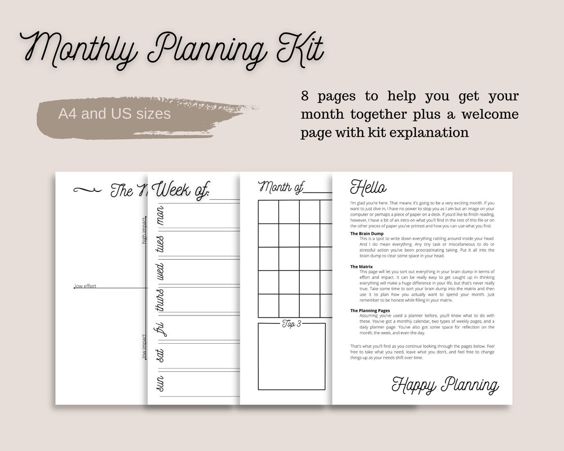 Simple Monthly Planner Printable Planner Monthly Planner Etsy
