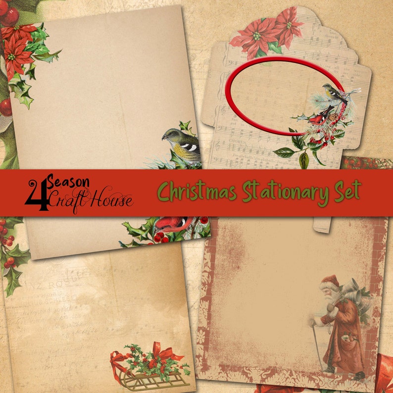 Christmas Stationery and Envelope Digital Kit Lined and Unlined Writing