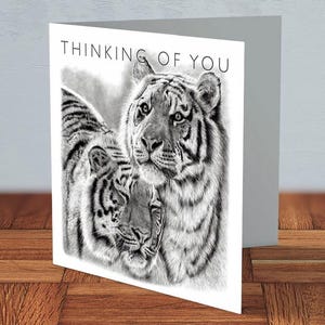Carte tigre pensant à vous, cadeau pour amoureux des animaux, maman, carte pour elle, carte pour lui, carte attentionnée animal, tigres, carte de remerciement animal sauvage