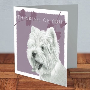 Carte West Highland Terrier Westie Thinking of You, amoureux des chiens, maman du westie, papa du westie, carte pour elle, carte pour lui, amoureux du westie, carte du westie