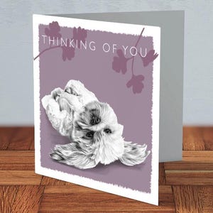 Shih Tzu Lhasa Apso Playing Thinking of You-kaart, cadeau hondenliefhebber, Shih Tzu-moeder, Shih Tzu-vader, kaart voor haar, attente kaart, Shih Tzu-liefhebber