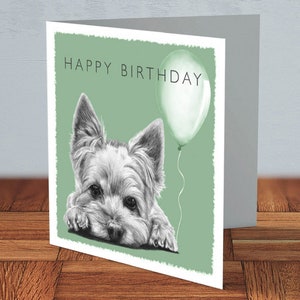 Yorkshire Terrier (grün) - Geburtstagskarte | Geburtstagskarte für Hundeliebhaber, Yorkie Besitzer, Freundin Geburtstagskarte, Karte für Mama, Karte für Papa, Haustierbesitzer