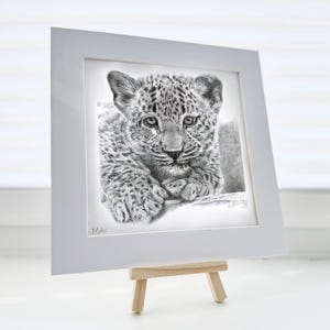 Stampa artistica di un cucciolo di leopardo firmata da Matt Lloyd / stampa con disegno a matita montata