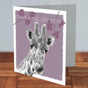 Carte girafe pensant à vous, cadeau pour les amoureux des animaux, papa, maman, carte pour elle, carte pour lui, carte de la faune, amoureux des animaux, animaux sauvages, mignon