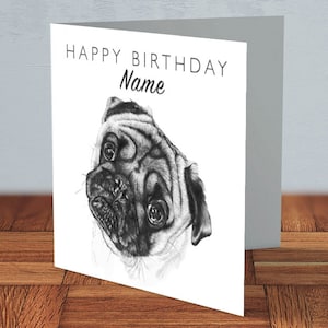 Carlin - Carte d'anniversaire personnalisée | amoureux des chiens, propriétaire de carlin, anniversaire d'un ami, anniversaire de chien, carte pour maman, carte pour papa, carte faite main, propriétaire d'animal de compagnie