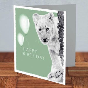 Cucciolo di leone (verde) - Biglietto di compleanno / amante degli animali, compleanno della mamma, compleanno del papà, biglietto per lei, biglietto per lui, biglietto sulla fauna selvatica, amore per la fauna selvatica