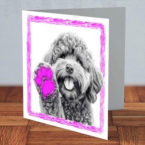 Cockapoo ""rosa Tatze"" - Grußkarte | Hundebesitzer, Kakadu-Mama, Kakadu-Papa, Karte für Sie, Glückwunschkarte Hund, Kakadu-Besitzer, Karte für Freund