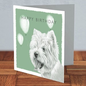 West Highland Terrier (grün) - Geburtstagskarte | Hundeliebhaber, Westie Mama, Westie Besitzer, Karte für Sie, Karte für Ihn, Westie Geliebte, Ballon