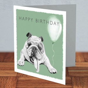 Britische Bulldogge (grün) - Geburtstagskarte | Hundeliebhaber, Bulldoggenmama, Bulldoggenpapa, Karte für Sie, Karte für Ihn, Hundegeburtstag, Hundebesitzerkarte