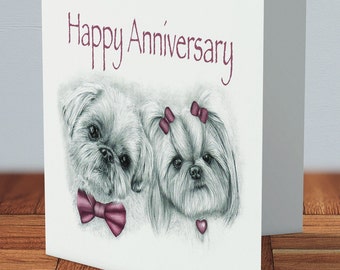 Shih Tzu Anniversary Card 15 x 15 cm by MJLArt