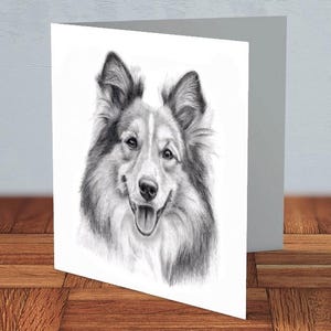 Biglietto d'auguri con cane Collie a pelo ruvido / Biglietto per amanti dei cani / Compleanno, condoglianze o ringraziamento per Lassie / Arte con cane Collie / Regalo per amanti degli animali