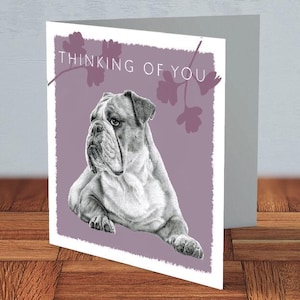 Bouledogue britannique - pensée de vous carte de vœux | cadeau pour amoureux des chiens, maman bouledogue, papa bouledogue, carte pour elle, carte pour lui, amant de bouledogue britannique