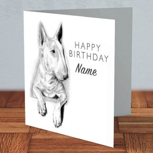 Bull terrier anglais - Carte d'anniversaire personnalisée | amoureux des chiens, maman, papa, carte pour elle, carte d'anniversaire pour chien, carte de propriétaire de chien, carte faite main