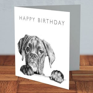Cane Boxer - Biglietto di compleanno / amante dei cani, proprietario di boxer, compleanno di un amico, compleanno di un cane, biglietto per la mamma, biglietto per il papà, biglietto fatto a mano, proprietario di un animale domestico, arte