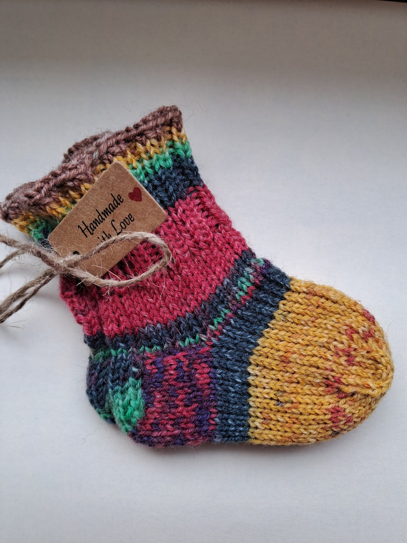 Hand-knitted baby socks, wool first socks, size 15/16 0 to 3 months 3