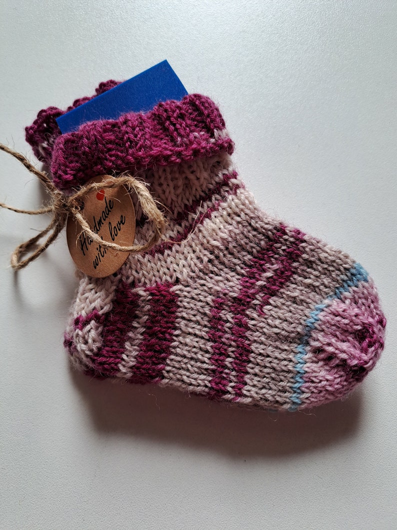 Handgestrickte Babysocken, Erstlingssocken Wolle, Gr.15/16 0 bis 3 Monate 9