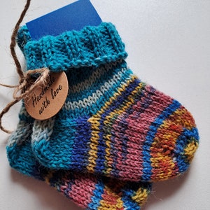 Hand-knitted baby socks, wool first socks, size 15/16 0 to 3 months 8