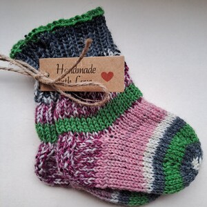 Hand-knitted baby socks, wool first socks, size 15/16 0 to 3 months 1