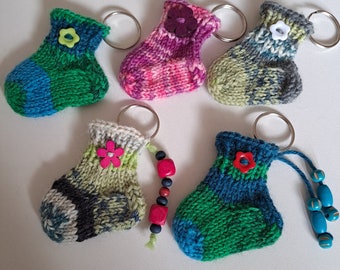 5 pcs. Hand knitted key ring, sock, Christmas, gift, party favor, souvenir.