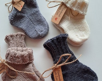 Handgestrickte Babysocken, Baby-Strick Socken, Erstlingssocken 100% Wolle (Merino) ,0-6 Monate