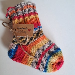 Hand-knitted baby socks, wool first socks, size 15/16 0 to 3 months 6