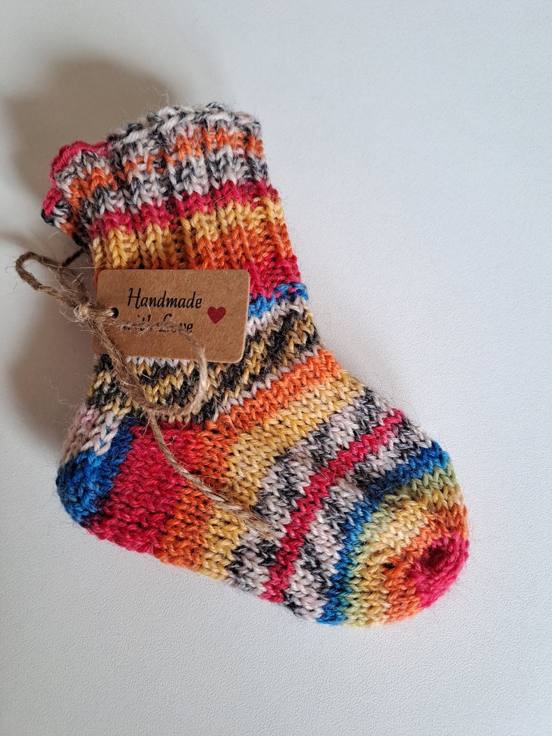 Hand-knitted baby socks, wool first socks, size 15/16 0 to 3 months 6