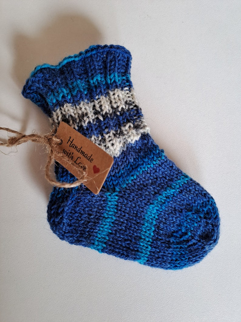 Handgestrickte Babysocken, Erstlingssocken Wolle, Gr.15/16 0 bis 3 Monate 7