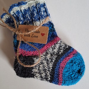 Hand-knitted baby socks, wool first socks, size 15/16 0 to 3 months 4