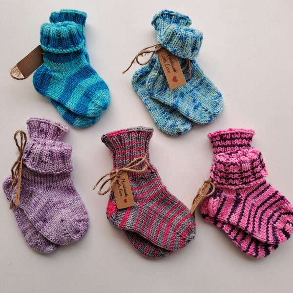 Hand-knitted baby socks, baby knit socks, first socks 100% wool (Merino), 0-6 months