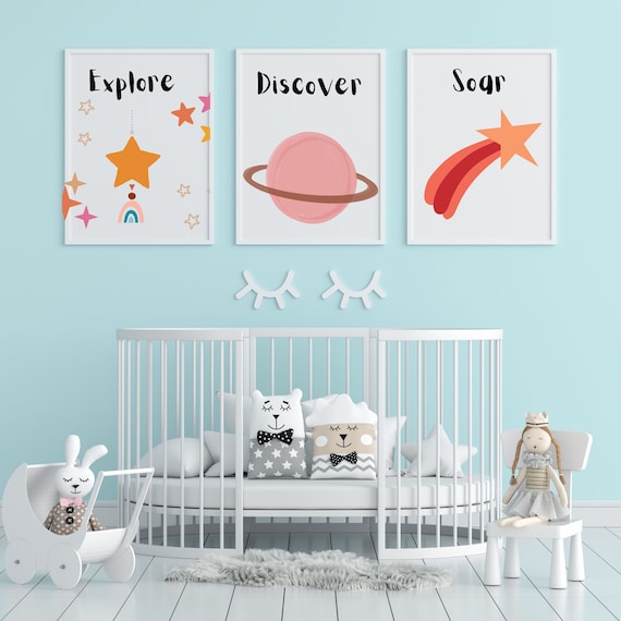 Boho Nursery Decor | Set of 3 | Boho Kids Room Art Neutral Color Print Modern | Nursery Wall Art | Stars | Space | Nursery Wall Art